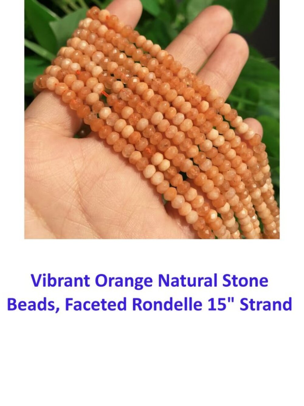 Vibrant Orange Natural Stone Beads, Faceted Rondelle 15" Strand